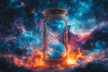 Leinwandbilder - Cosmic hourglass floating in a vibrant galaxy, symbolizing the passage of time in the universe