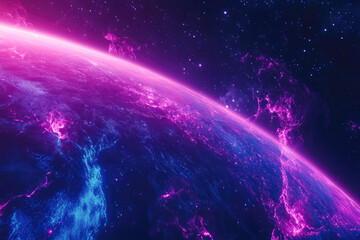 Wall Mural - Neon glow of colorful cosmic horizon in vibrant pink and blue