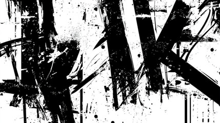 Fototapete - Bold black and white patterns dominate the canvas, showcasing energetic brush strokes and splatters that evoke a sense of movement and creativity in a modern art context