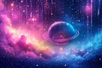 Leinwandbilder - Colorful galaxy with a planet and rings in a starry sky during a cosmic event