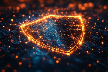 Aufkleber - Shield symbol glowing with digital connections in a virtual world at night
