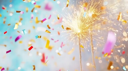 Wall Mural - burst of celebration: fireworks burst to life amidst a flurry of confetti, creating a vibrant and jo