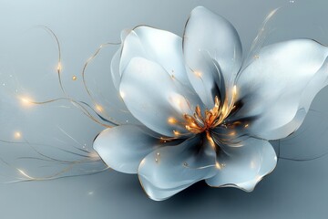 Aufkleber - Elegant white flower with golden accents on a soft pastel background showcasing intricate details and graceful design