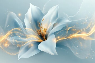 Poster - Elegant white flower with glowing golden accents and soft flowing textures in a serene setting