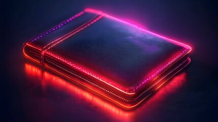 Wall Mural - a wallet with a red zipper pull is lit up in a neon color