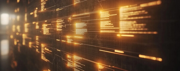 A computer screen with a lot of lines of code and numbers. Concept of complexity and technicality