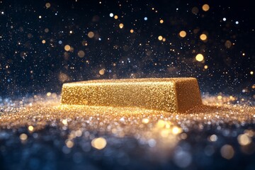 Aufkleber - Shimmering gold bar on a glittering surface with sparkling bokeh background