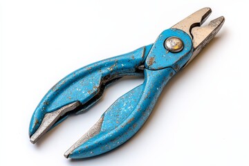 Poster - Handheld blue pliers with worn grips positioned on a white surface