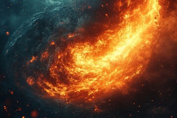 Poster - Fiery swirl of molten lava and glowing embers in a cosmic landscape during a dramatic explosion