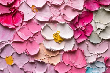 Leinwandbilder - Colorful abstract floral artwork featuring textured petals in various pastel shades with bright highlights