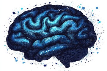 Aufkleber - Artistic representation of a blue brain surrounded by abstract splashes of color, showcasing the complexity of human thought at a creative event