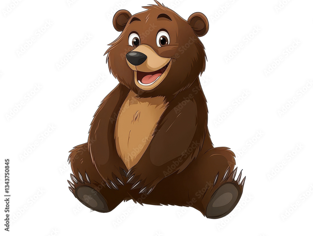 A cartoon brown bear sitting with a smile on its face and visible claws ...