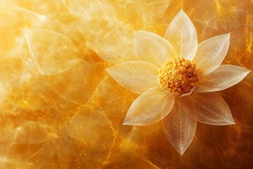 Poster - Delicate white flower with golden background showcasing intricate details in a calm, serene setting