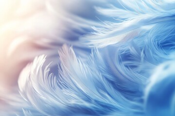 Poster - Soft blue feathers created a gentle texture, capturing light in an ethereal manner, evoking calmness and serenity in a delicate composition