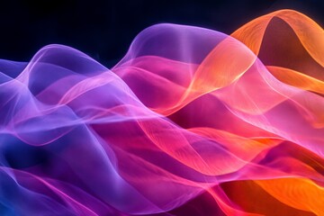 Poster - Colorful flowing waves of translucent fabric create a dynamic visual effect against a dark background