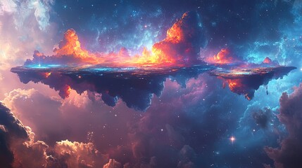 Wall Mural - abstract galaxy with floating islands, vibrant colors and dreamlike quality