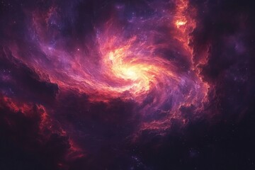 Poster - Colorful swirling nebula with a bright core illuminating the starry galaxy background