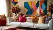 © Dissanayaka - A warm and inviting living room featuring a sleek white modern sofa, accented with vibrant cushions and cozy throw blankets. The space is brought to life with colorful floral arrangements and striking