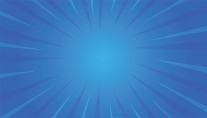 Fototapete - Blue comic sunburst, rays, gradient background. sun ray retro background with flash. blue abstract pop art comic book background light