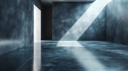 Wall Mural - a large room with a white door and a blue wall