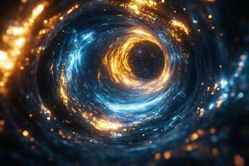 Aufkleber - Vivid cosmic swirl displaying bright blue and gold lights in a mesmerizing galaxy tunnel during space exploration