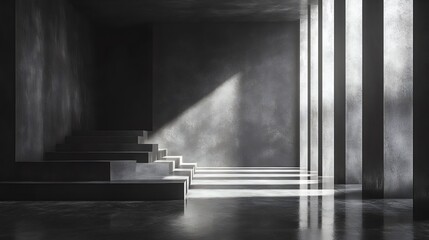 Wall Mural - a dark room with a staircase and a window