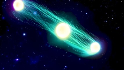 Wall Mural - Stunning space scene featuring three glowing stars with cosmic streams
