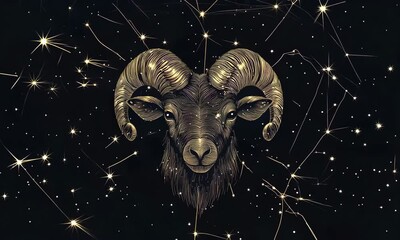 Wall Mural - a modern illustration of the aries constellation, featuring sparkling stars and geometric lines on a