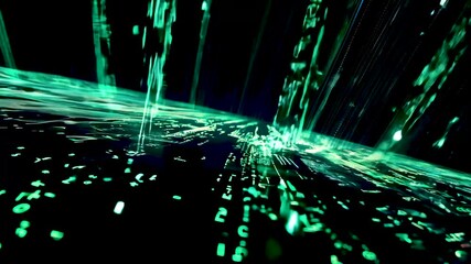 Canvas Print - digital data flow visualization in a dark environment