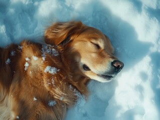 Wall Mural - dog sleeping in snow