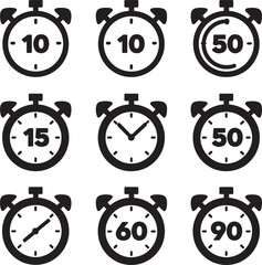 timer, clock, stopwatch isolated set icons. countdown timer symbol icon set. label cooking time. vec