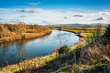 Wall Mural - below coldstream the river tweed and cheviot beyond. the river tweed is 97 miles long from source to
