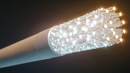 Wall Mural - illuminated on a black background is the intricate structure of a high-speed fiber optic cable