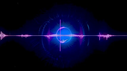 Canvas Print - Abstract audio waveform in purple and blue with dark backdrop.