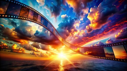 Wall Mural - Colorful Cloudscape: 3D Film Strip with Dynamic Light Effects