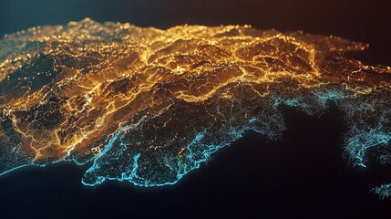Wall Mural - the circuit board has glowing circuitry and features a digital map displaying blue and orange illumi