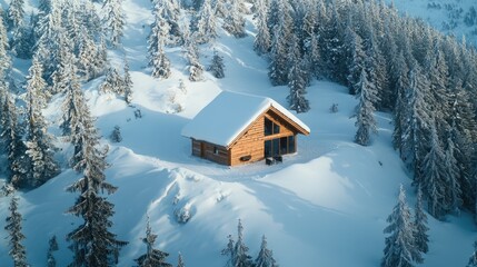 Wall Mural - Snowy Forest Cabin