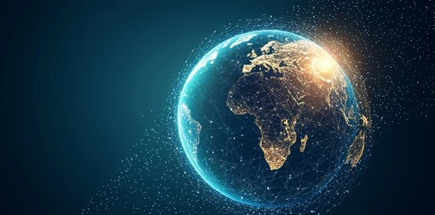 Wall Mural - the concept of business globalization is illustrated through a holographic globe in a polygonal mesh