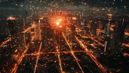 Wall Mural - a smart city, fueled by energy digitalization, leverages wireless networks and cutting-edge connecti