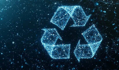 A 3d illustration representing the concept of recycling digital waste data and sustainability symbols