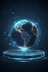 Wall Mural - the concept of technology is illustrated on a digital globe placed on a circuit board turntable