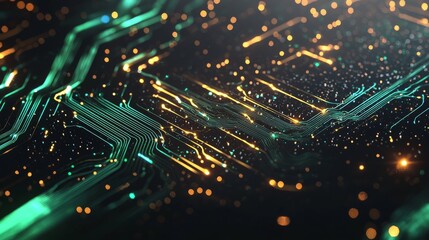 Wall Mural - futuristic network lines create a complex technical grid, embodying the blue and green connectivity 