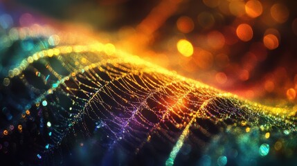 Colorful Reflection of Light on a Delicate Spider Web at Night