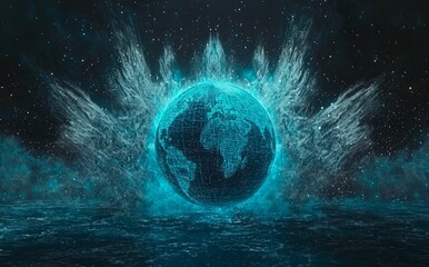 Wall Mural - the global world network and telecommunication system on earth utilize communication technology to f