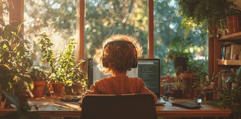 A teenager is participating in an online educational program
