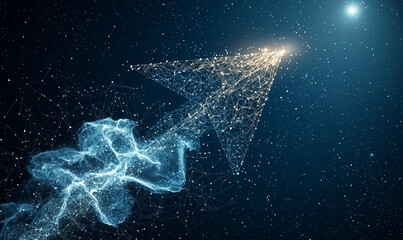 Wall Mural - the image features a forward-pointing blue arrow on a technological backdrop
