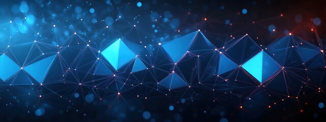 Futuristic Cyber Technology Abstract Digital Art with Blue Triangles and Geometric Composition in 3D Space