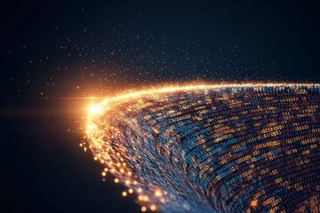 Wall Mural - blue and orange neon hues illustrate the concept of high-speed technology in a futuristic digital co