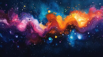 Wall Mural - A splattered galaxy of oil paint with cosmic color bursts