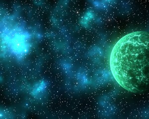 Wall Mural - A vibrant green planet surrounded by stars in deep space